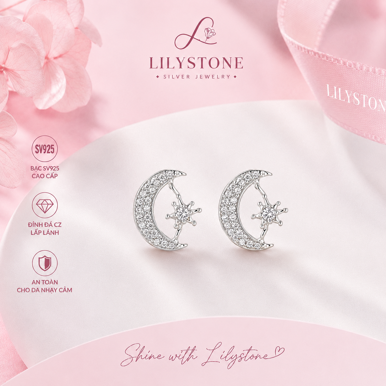 Bông Tai Bạc Mặt Trăng LilyStone – Biểu Tượng Của Sự Dịu Dàng Và Tỏa Sáng