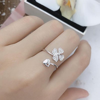 Nhẫn Bạc Cỏ 4 Lá Biểu Tượng May Mắn
