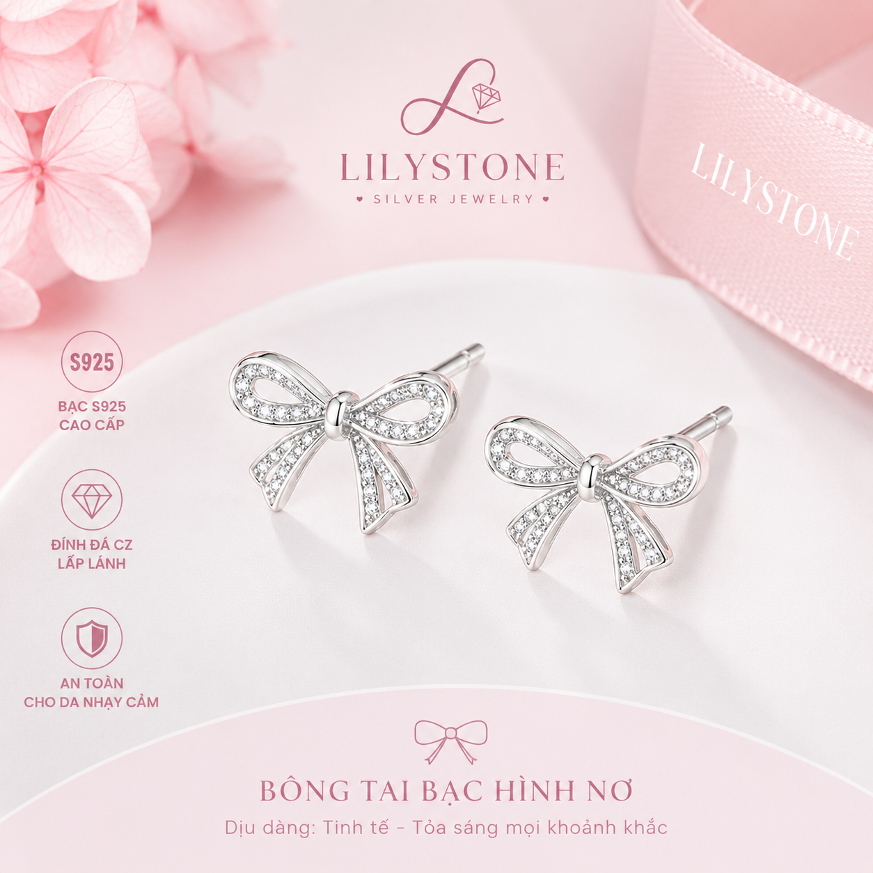 Bông Tai Bạc Hình Nơ Lilystone – Điểm Nhấn Ngọt Ngào Cho Phong Cách Thanh Lịch - Ảnh 3