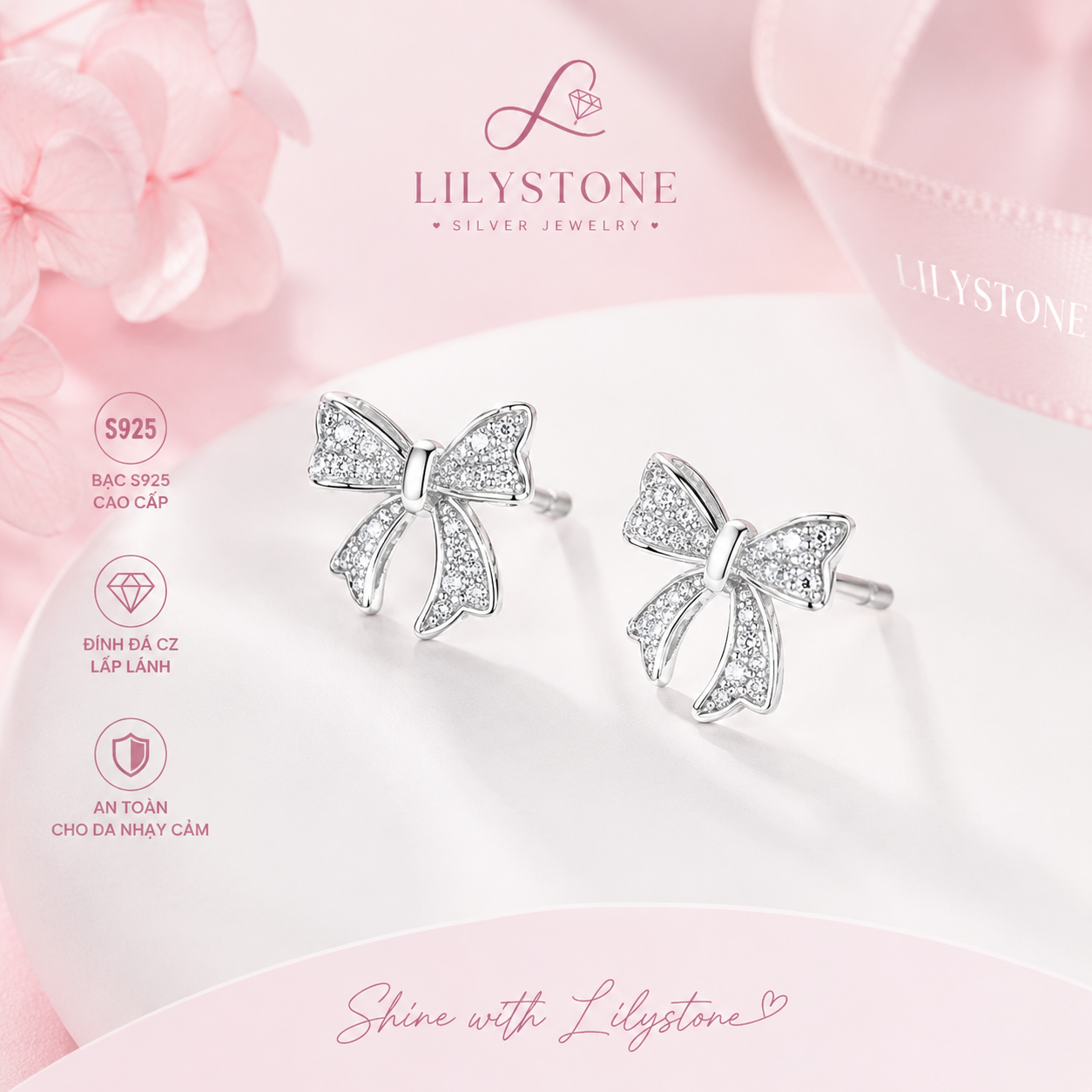 Bông Tai Bạc Hình Nơ Lilystone – Điểm Nhấn Ngọt Ngào Cho Phong Cách Thanh Lịch