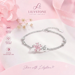 Lắc tay bạc nữ đính đá CZ hình bông hoa anh đào Cheyenne