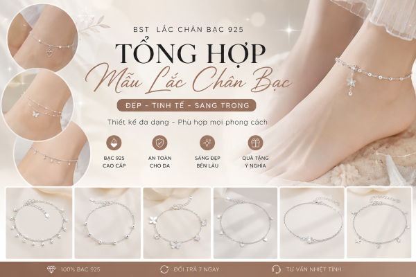 Mẫu lắc chân nữ đẹp bằng bạc 925 thời trang.